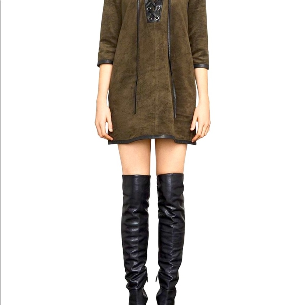 BCBGMAXAZRIA Yousra Lace-Up Faux Suede Dress | Size M | Brown and Black | NEW